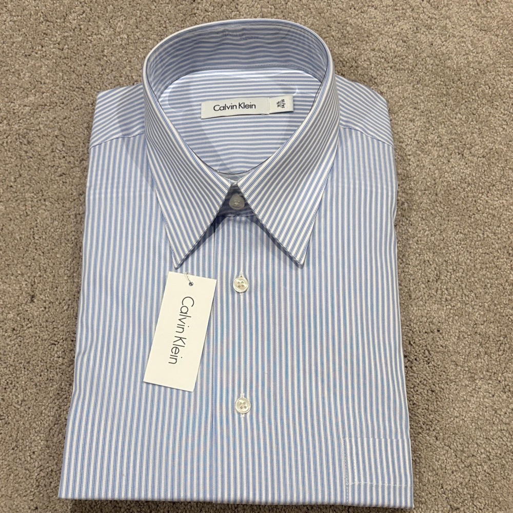Calvin Klein Men's Light Blue Striped Dress Shirt